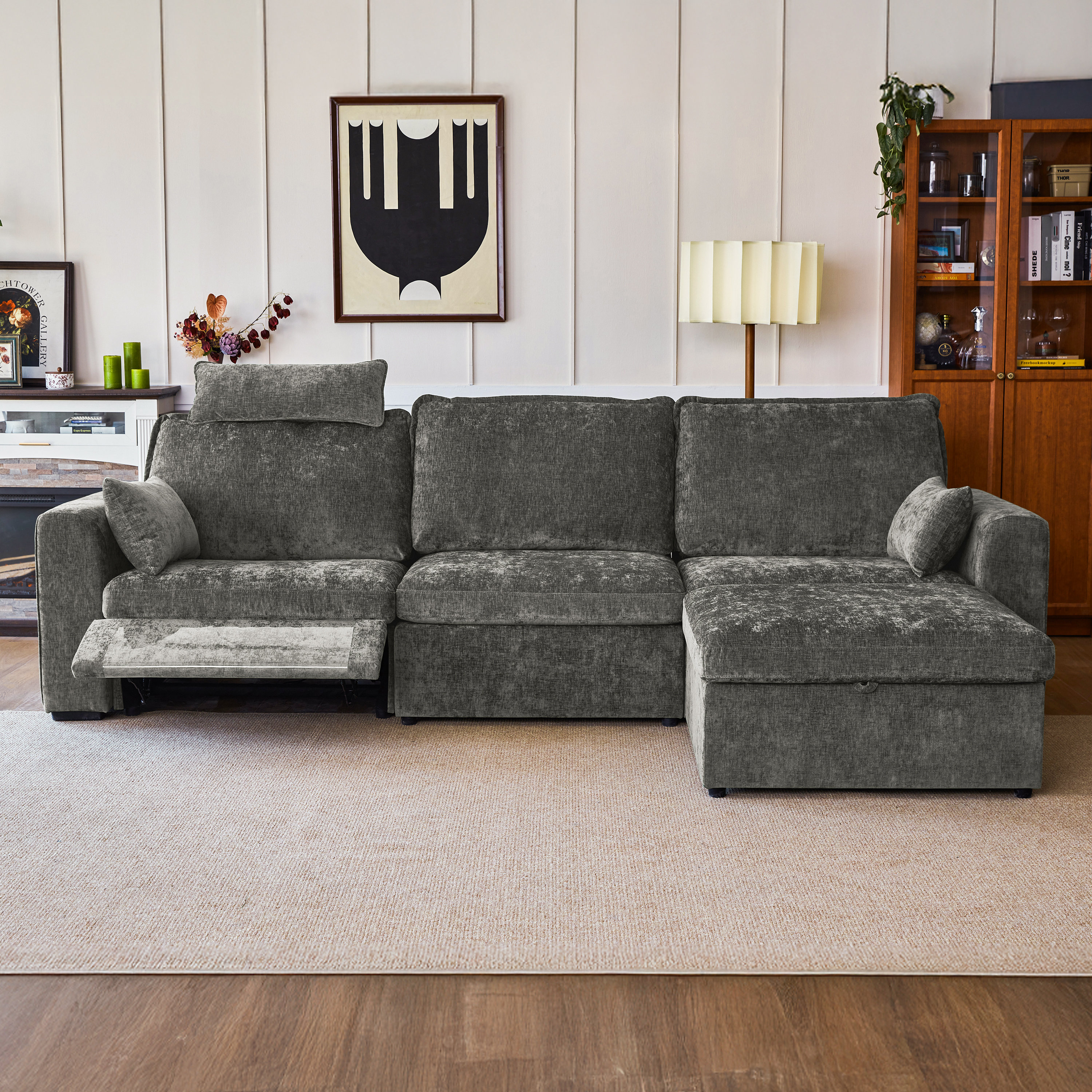buffer couch sufers サイズ4(XL) Mercer41 4-seater Chenille Oversized Power Recliner Sofa With